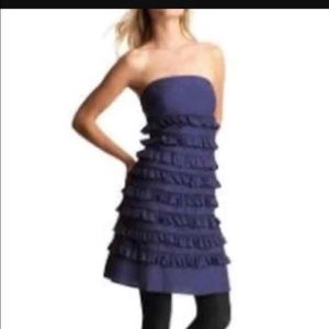 Indigo blue silk/cotton ruffled strapless dress